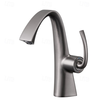 Modern Single-Hole Bathroom Faucet, Single-Handle High-Arc Faucet, Matte White / Chrome / Polished Gold / Matte Black / Brushed Gold / Rose Gold / Gunmetal