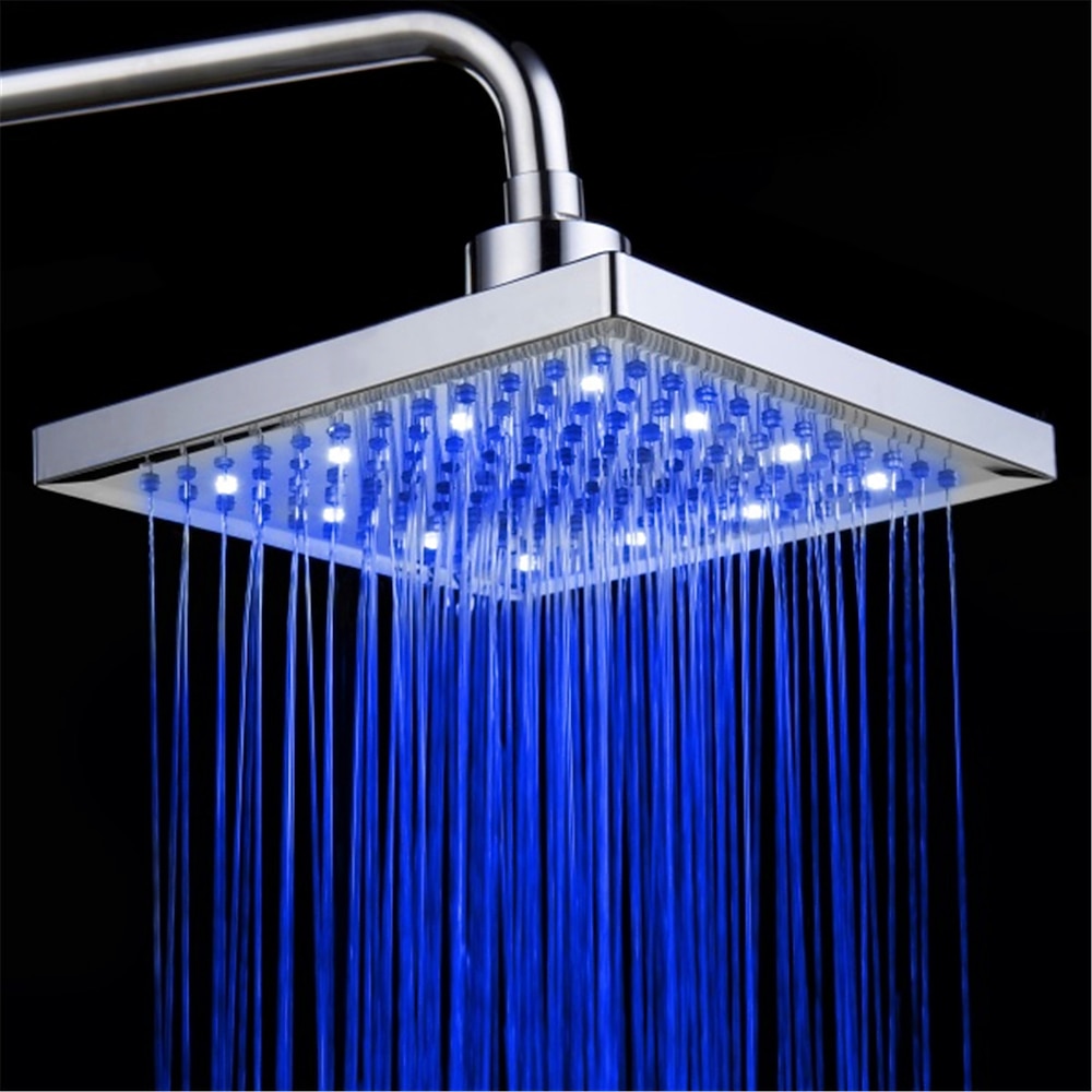 LED Temperature Changing Shower Head, Modern Chrome Plated ABS Square Rain Shower Head