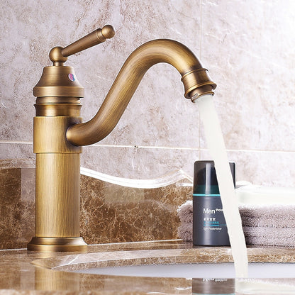 Antique Single-Hole Bathroom Faucet, Single-Handle Brass Faucet with Swivel Spout, Antique Brass / Oil-Rubbed Bronze / Brushed Nickel / Chrome / Polished Gold