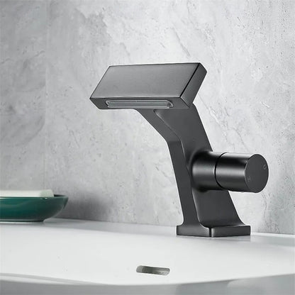Waterfall Single-Hole Bathroom Faucet, Single-Handle Deck-Mount Faucet, Antique Brass / Brushed Gold / Chrome / Gunmetal / Matte Black / Matte White