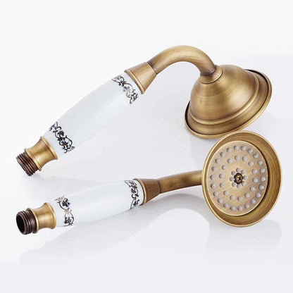 Vintage Antique Brass Wall-Mount Tub Faucet, Dual-Handle Bathroom Tub Faucet with Handheld Shower
