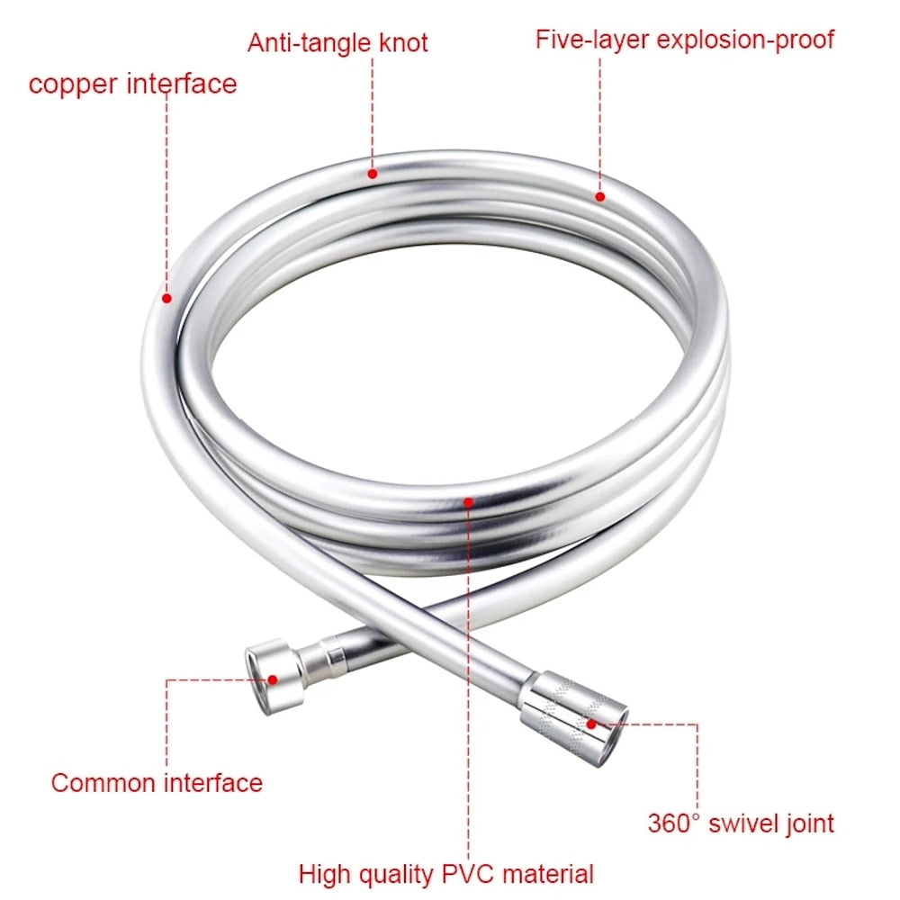 Anti-Winding Flexible Handheld Shower Hose, Smooth PVC Universal Shower Hose, Gray / Silver
