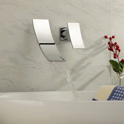 Waterfall Chrome Modern Bathroom Faucet, Wall-Mount Single-Handle Faucet