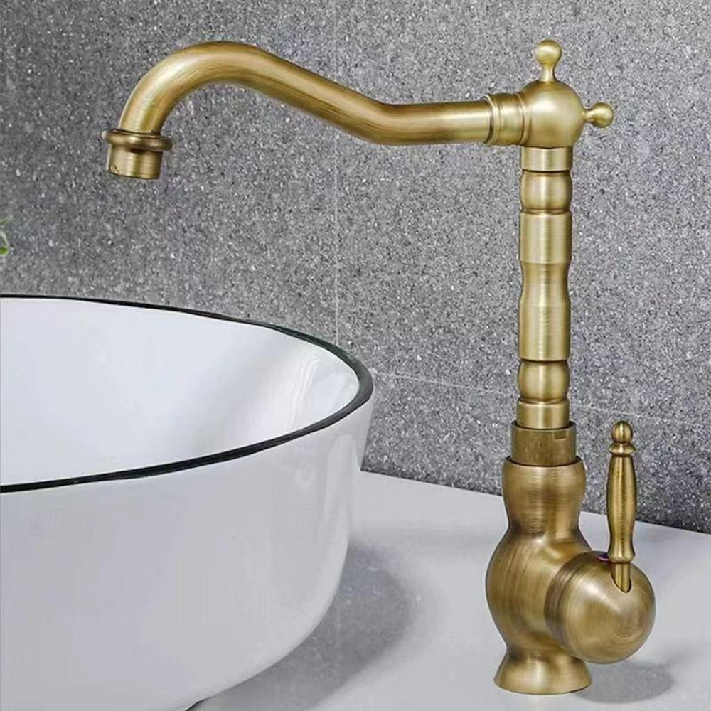 Vintage Tall Vessel Sink Faucet, Traditional Single-Handle Bathroom Faucet with High Arc Swivel Spout, Gold / Chrome / Antique Brass