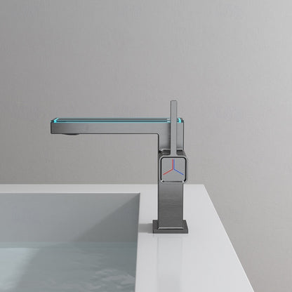LED Temperature Display Waterfall Bathroom Faucet, Single-Hole Single-Handle Brass Faucet, Silver / Gold / Gray / White / Black / Multi