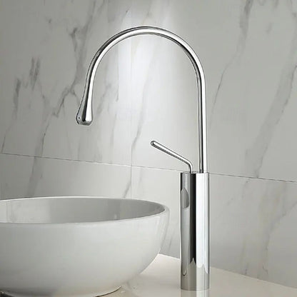 Single-Hole Vessel Sink Faucet, High Arc Gooseneck Spout Faucet, Chrome / Matte Black / Brushed Gold / Gunmetal