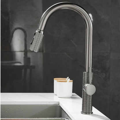 High Arc Pull-Down Kitchen Faucet, Single-Handle Sink Faucet with 3-Mode Sprayer, Brushed Gold / Gunmetal / Chrome