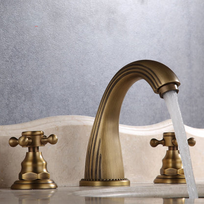Vintage 3-Hole Widespread Bathroom Sink Faucet, Two-Handle Brass Faucet with High Arc Spout, Antique Brass / Oil-Rubbed Bronze