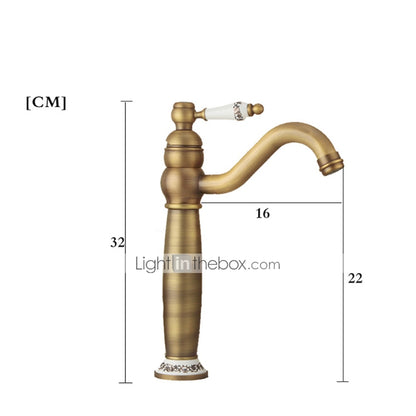 Vintage High-Arc Vessel Sink Faucet, Single-Handle Deck-Mounted Faucet, Brass Faucet with Ceramic Lever Handle, Antique Brass / Matte Black